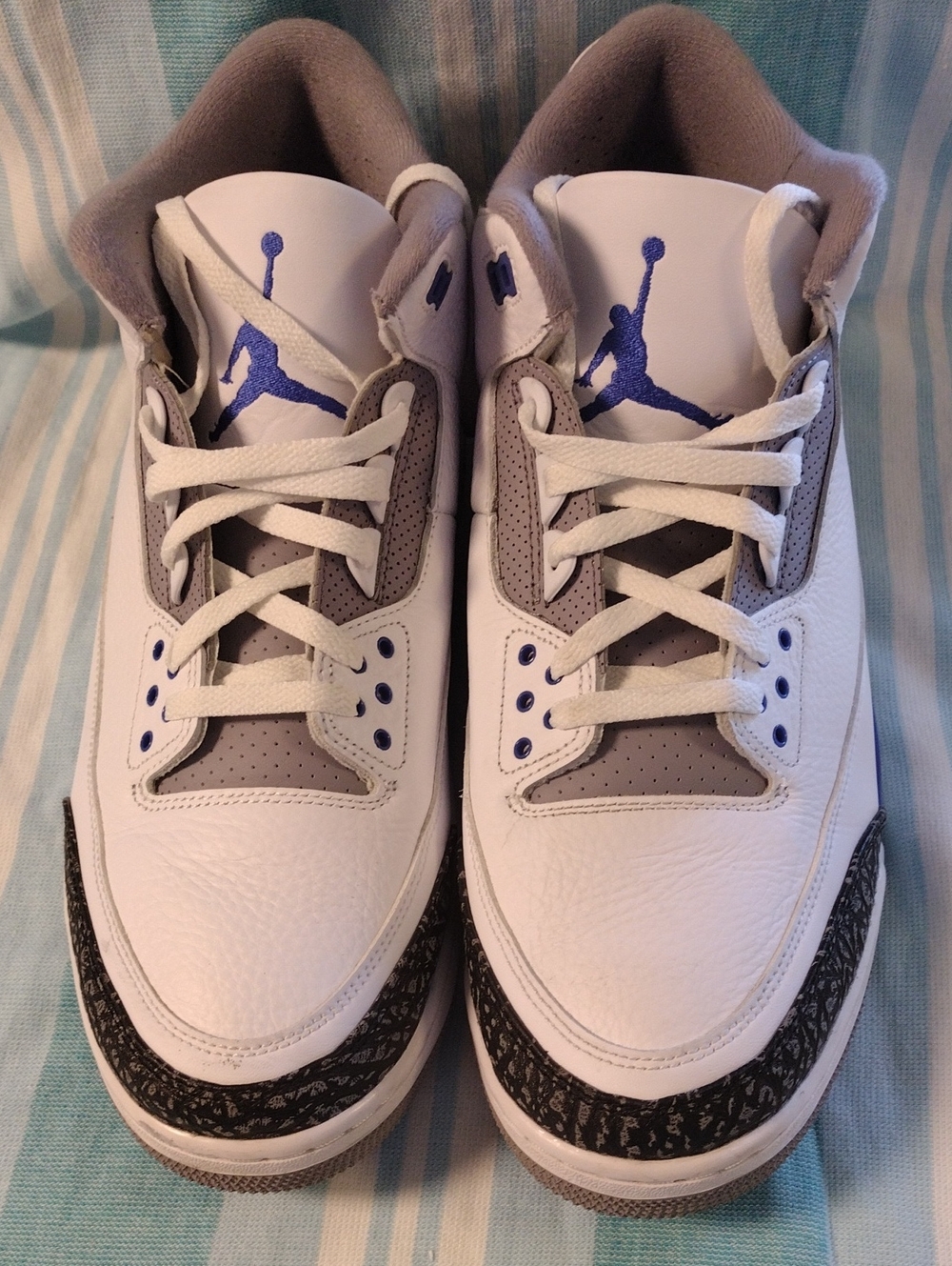Jordan 3 Retro Racer Blue White Gray Sneakers with Blue Jumpman Size 13